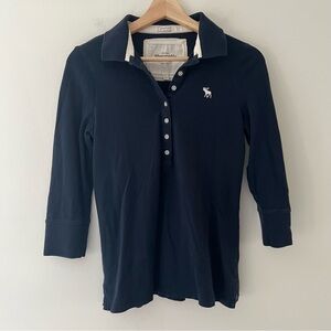Abercrombie Vintage Y2K Polo Top Moose Navy Size Large 3/4 Sleeves